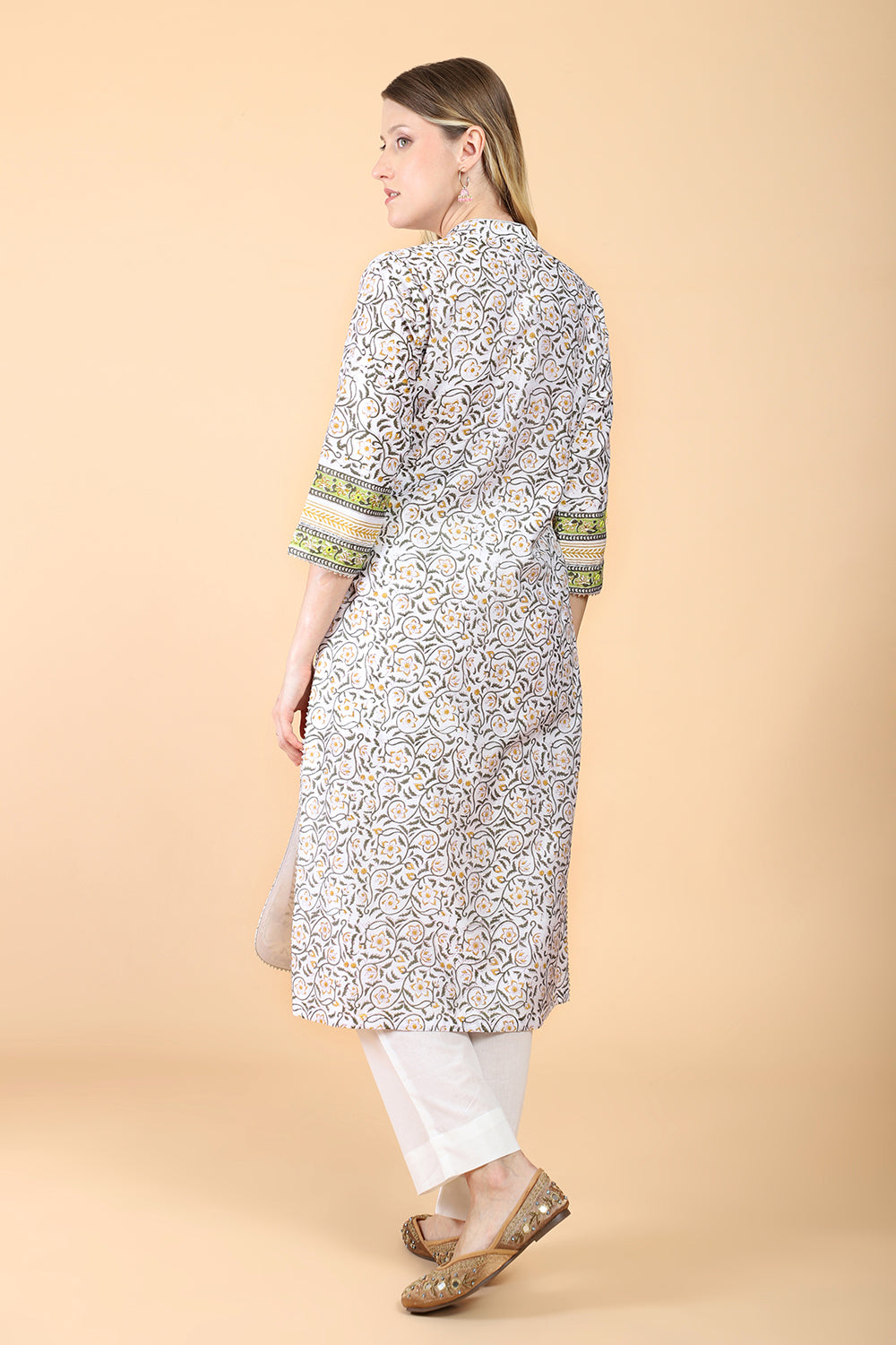 White block print with embroidered Kurta Set