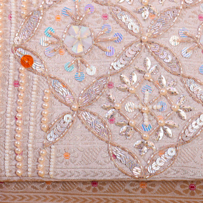 Peach Silk Brocade Hand Embroidery Clutch