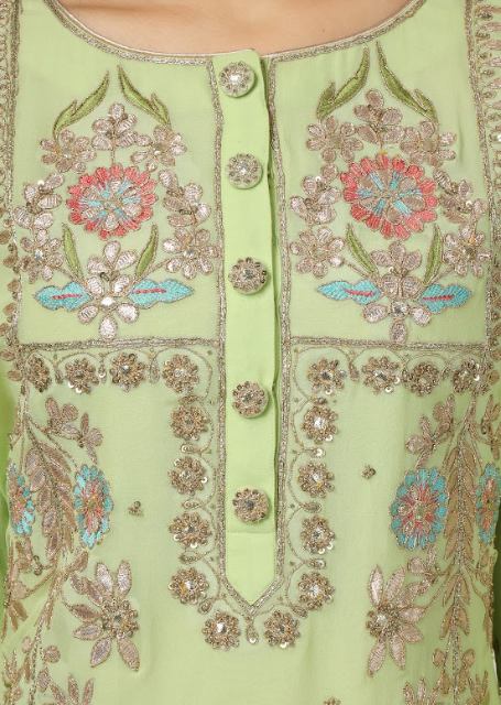 Lime Green Embroidered Georgette  Kurta Set