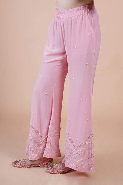 Pink Net Embroidered Kurta Set