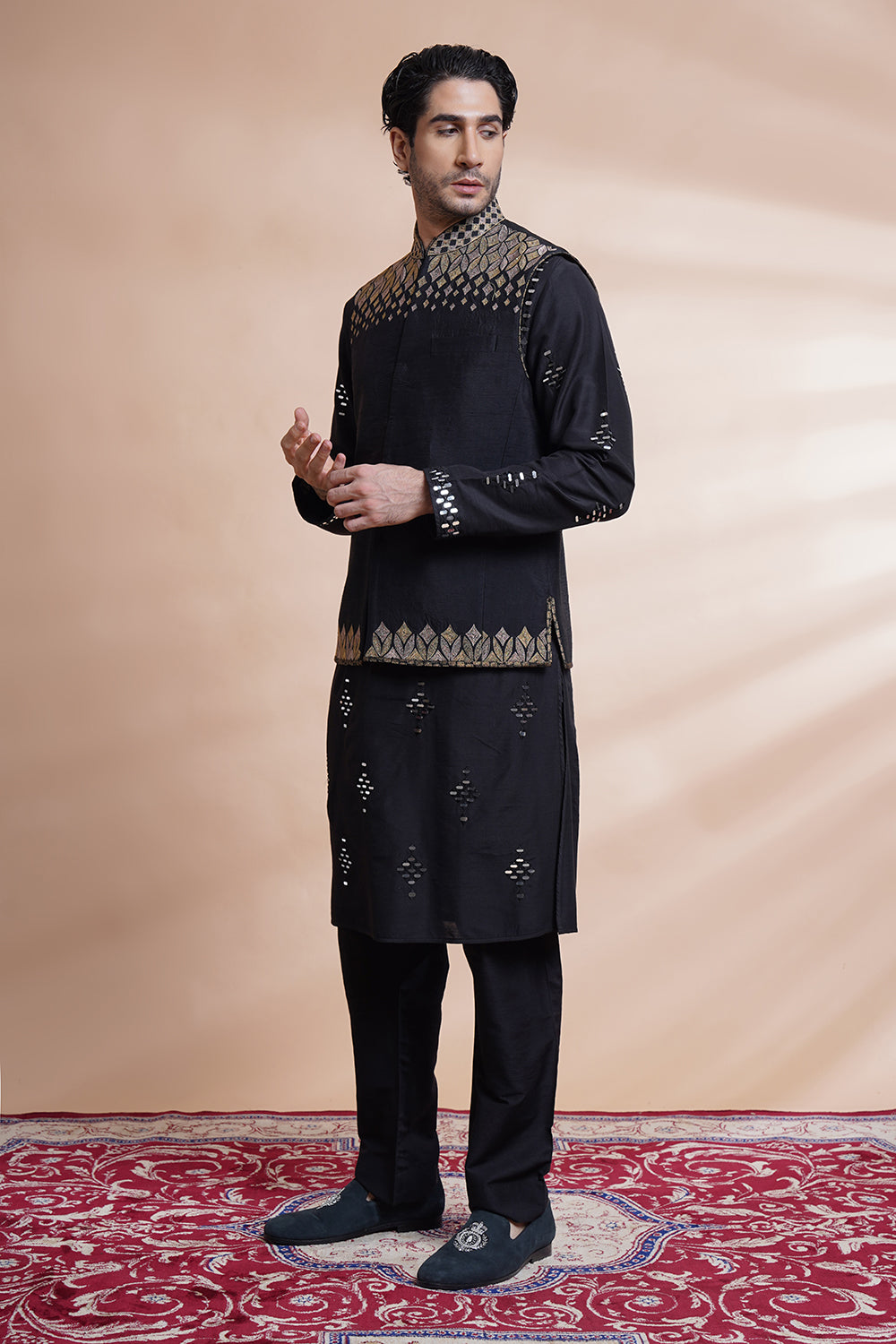 Black Embroidered Bundi