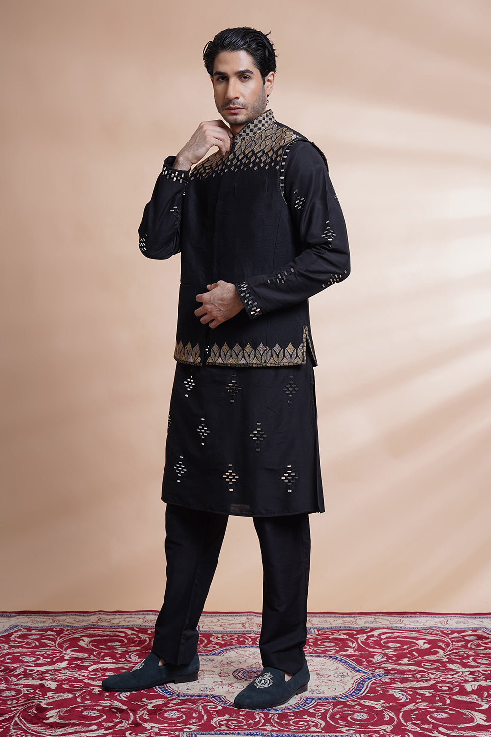 Black Embroidered Bundi