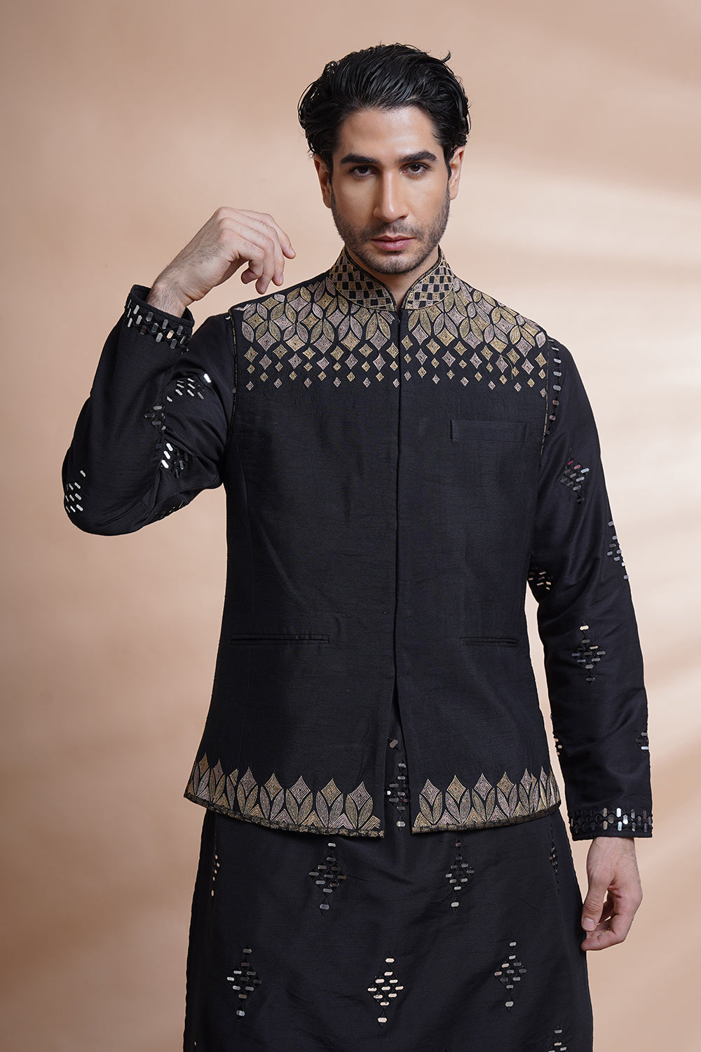 Black Embroidered Bundi