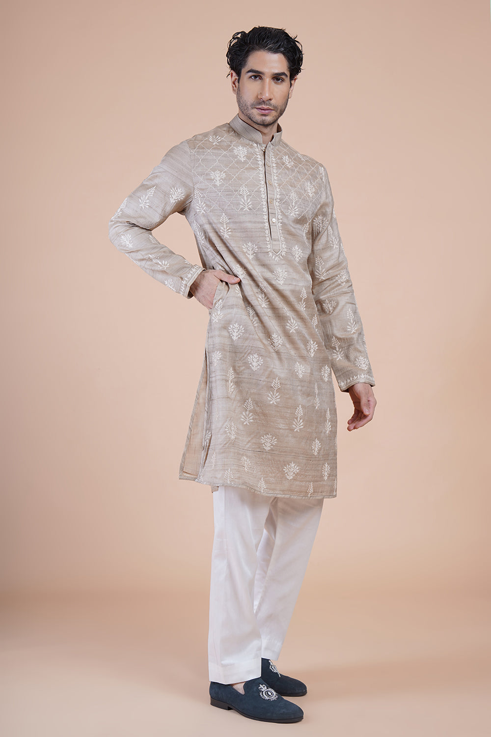 Beige Embroidered Kurta Set