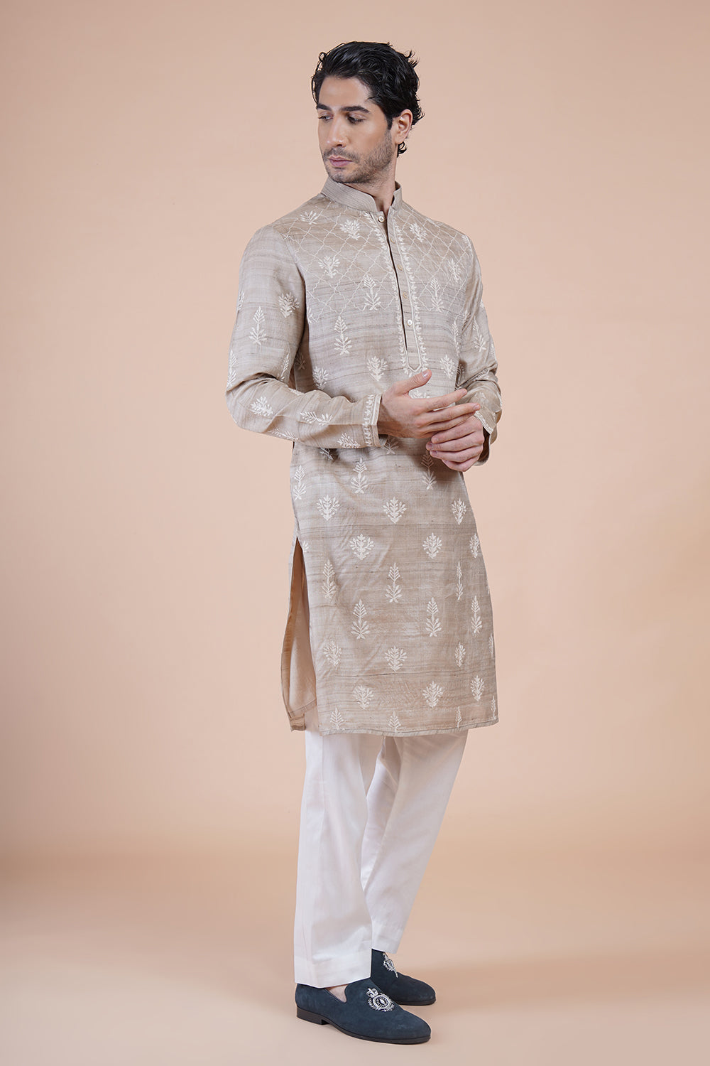 Beige Embroidered Kurta Set