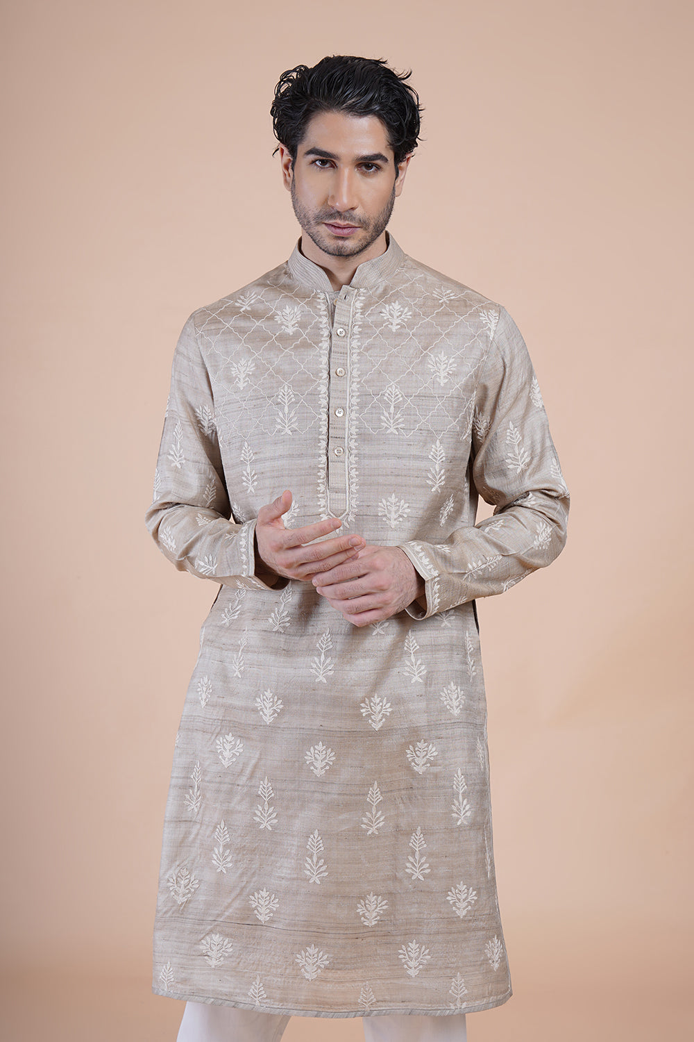 Beige Embroidered Kurta Set