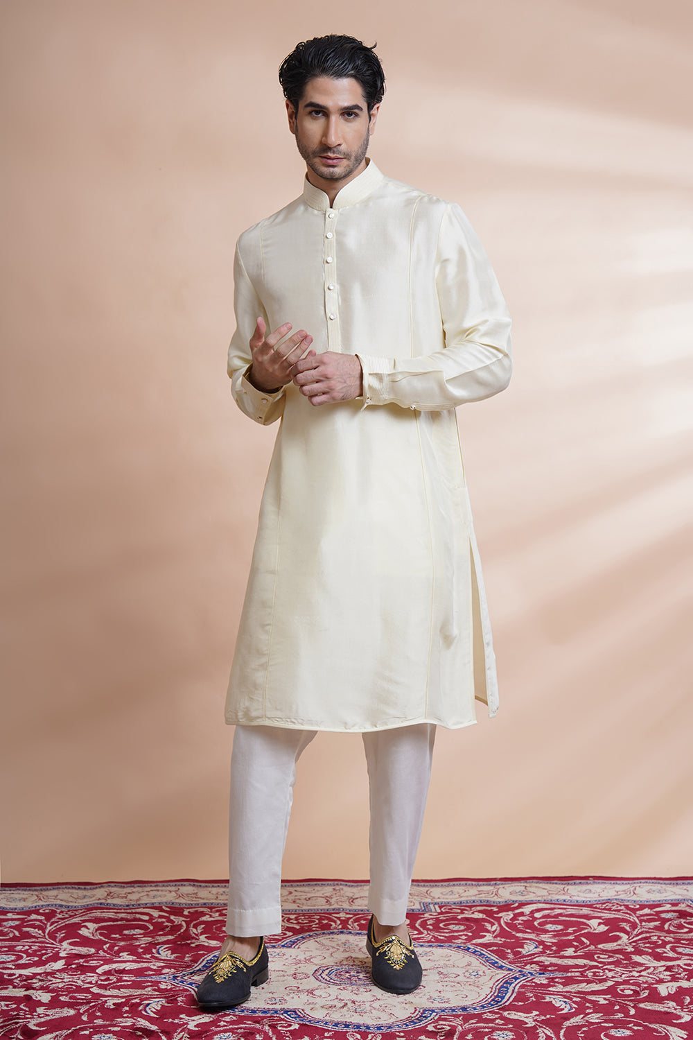 Off White Embroidered Bundi Set