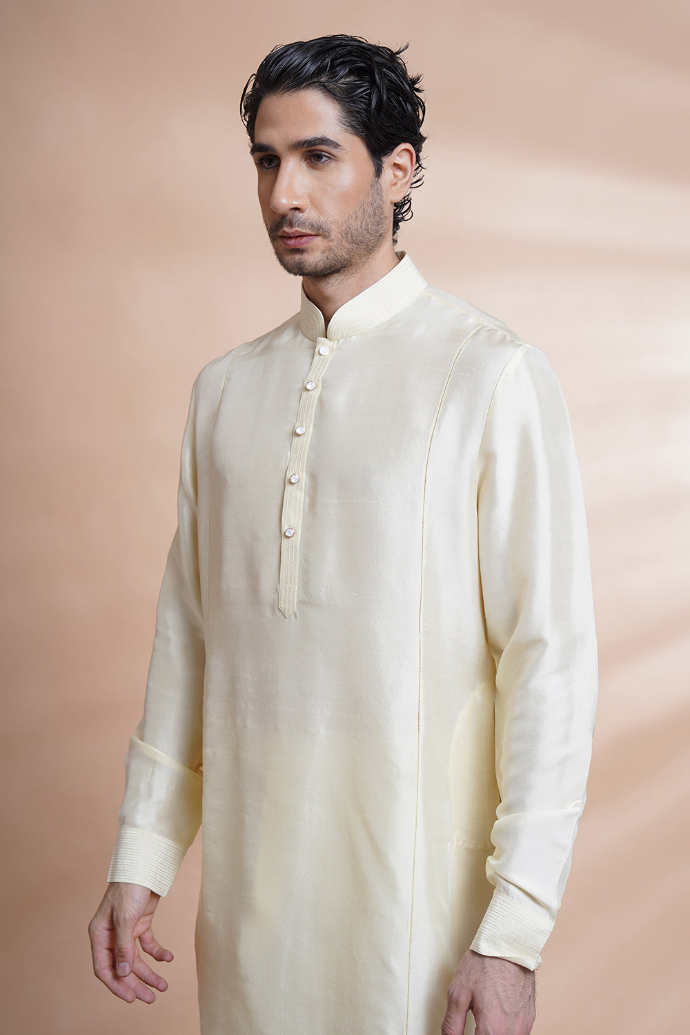 Off White Embroidered Bundi Set