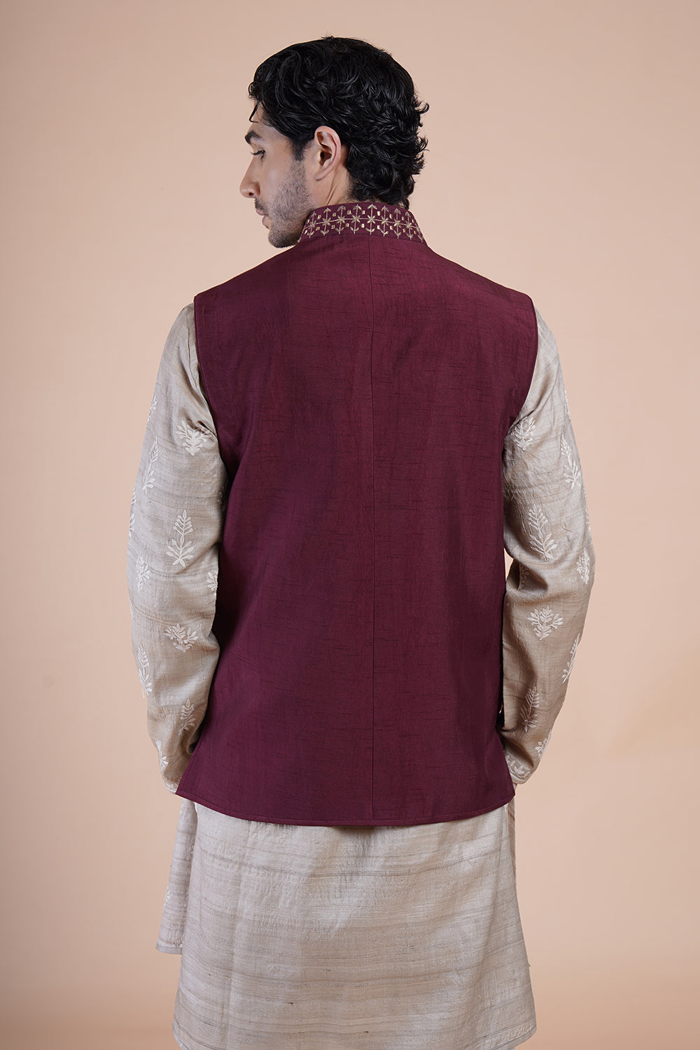 Maroon Embroidered Bundi Set