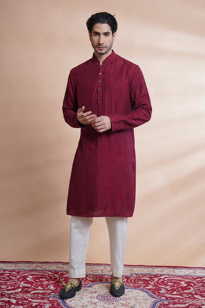 Maroon Embroidered Bundi Set