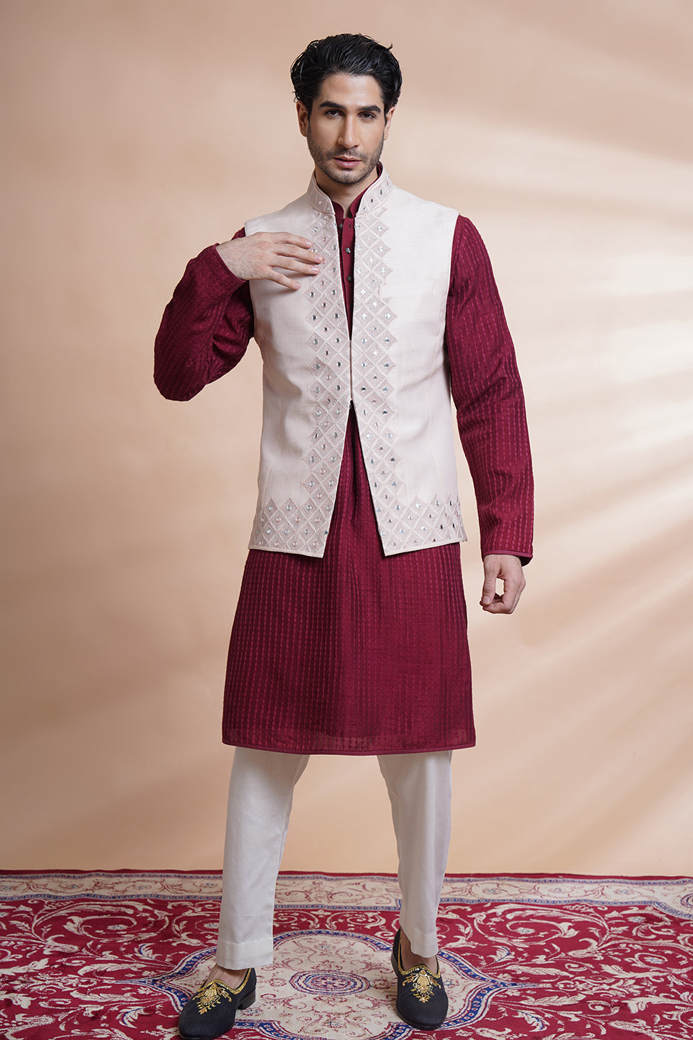 Pink Embroidered Bundi