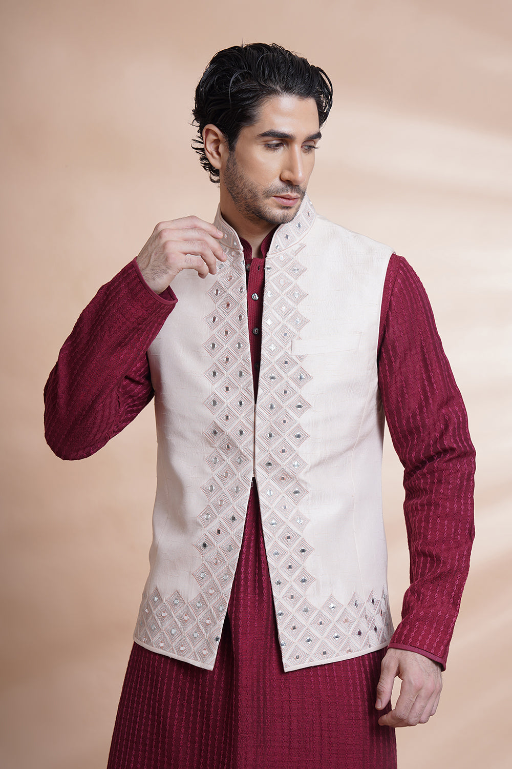 Pink Embroidered Bundi