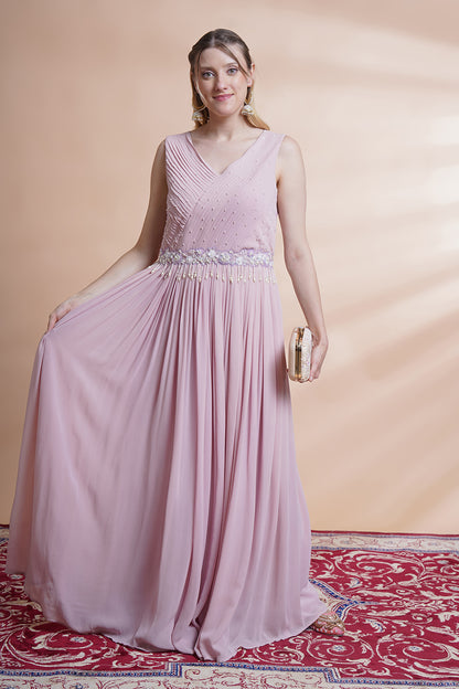 Mauve Georgette Flare  Gown Set