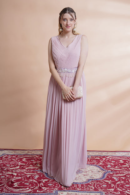 Mauve Georgette Flare  Gown Set