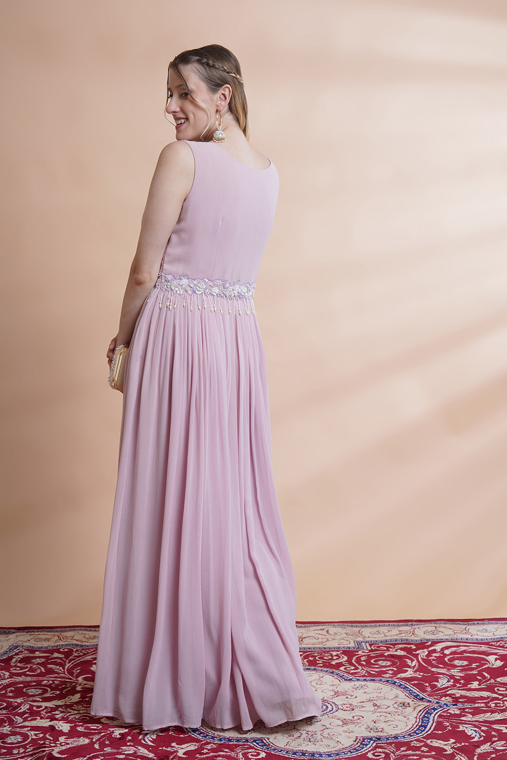 Mauve Georgette Flare  Gown Set