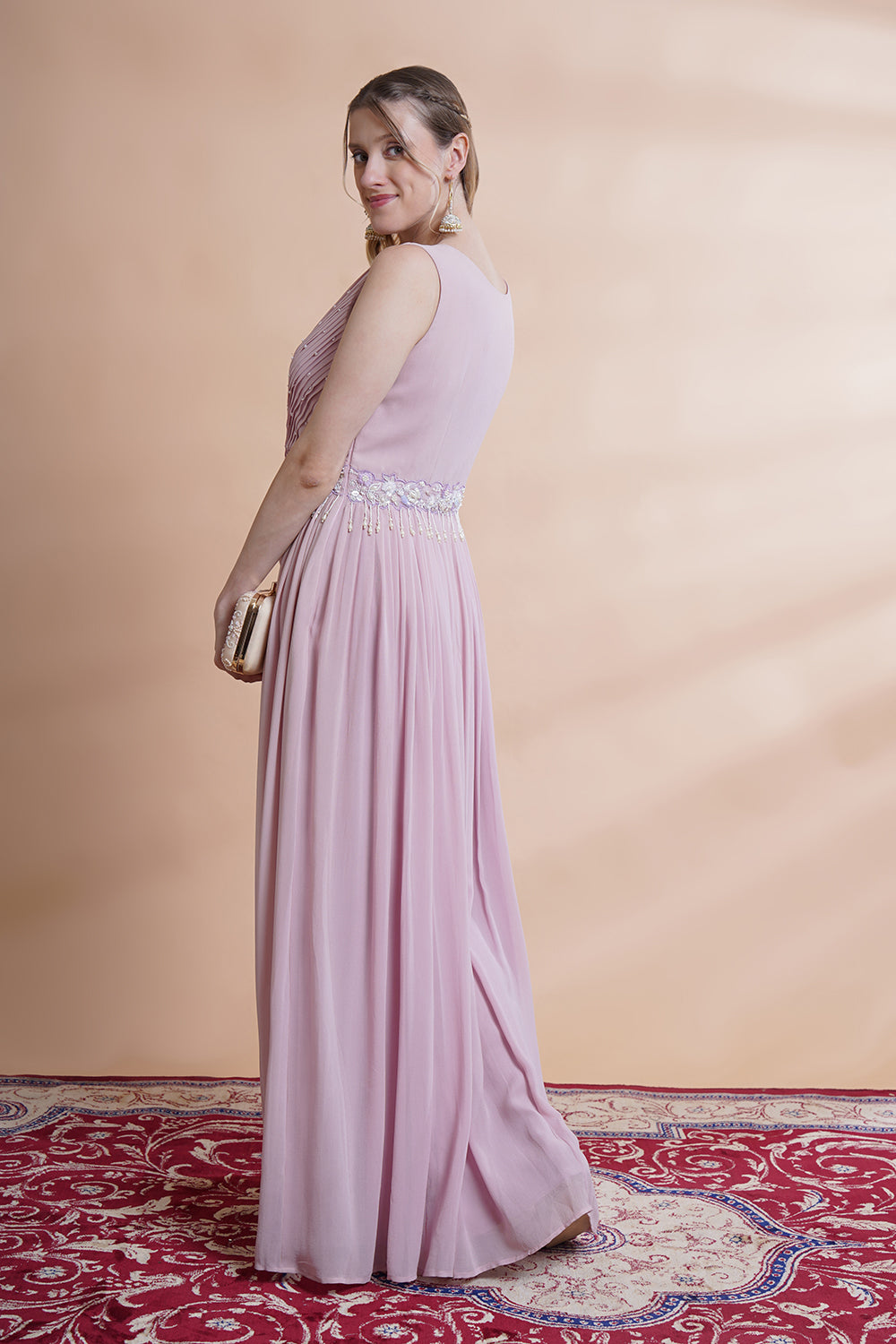 Mauve Georgette Flare  Gown Set