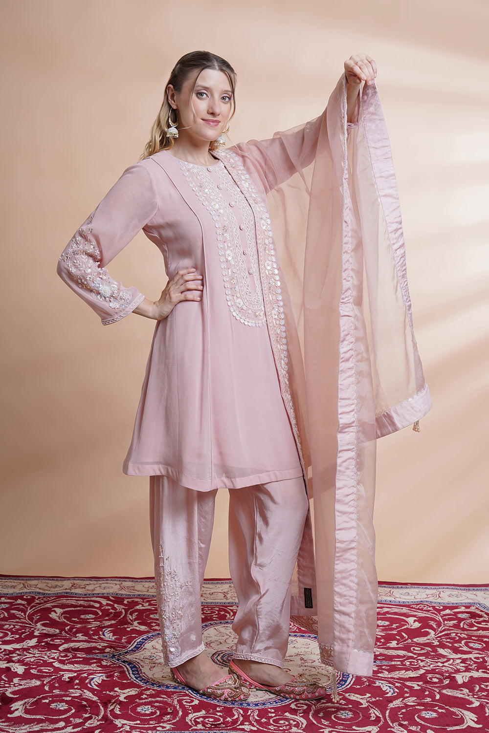 Mauve Georgette Stylised Kurta Set