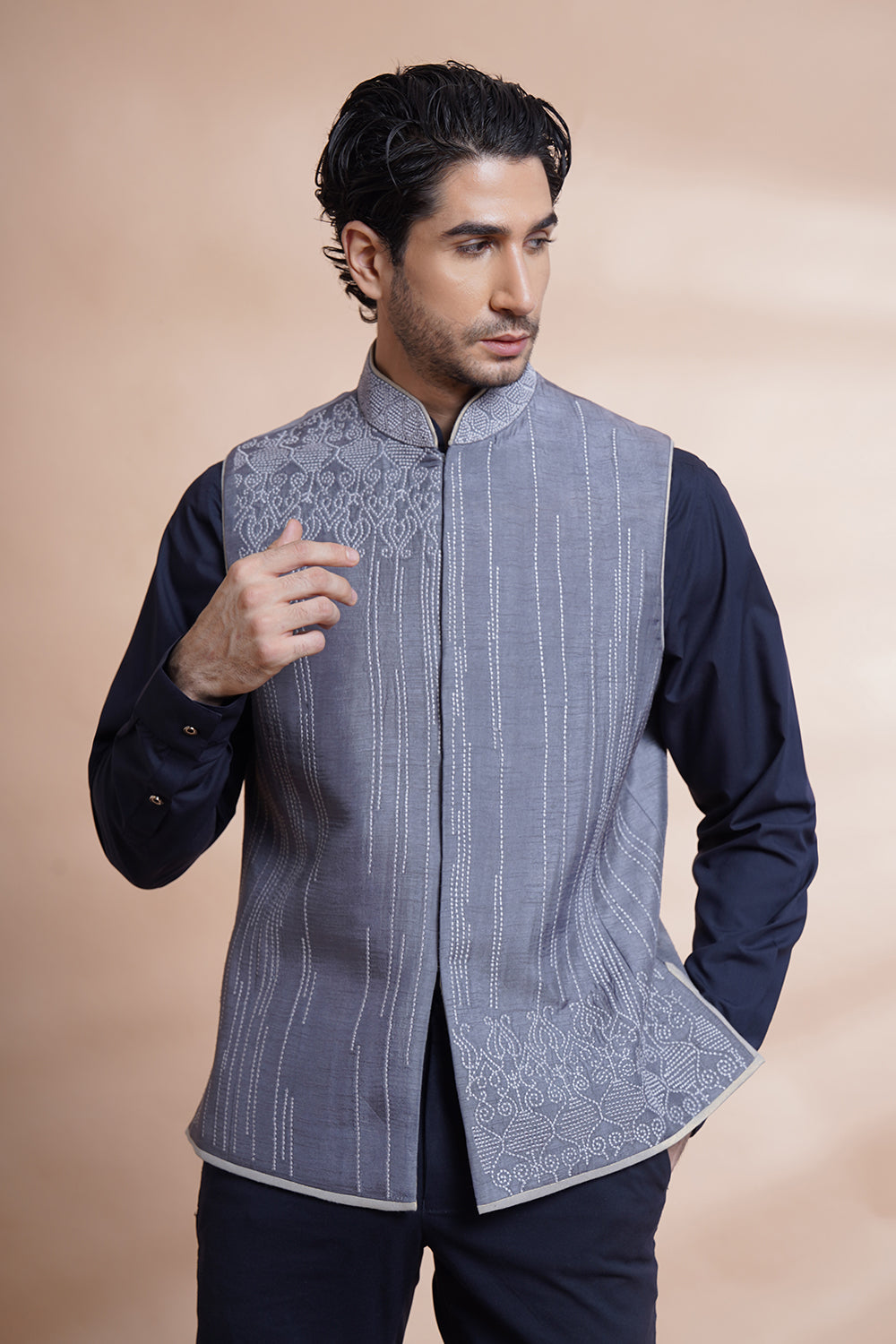 Grey Embroidered Bundi