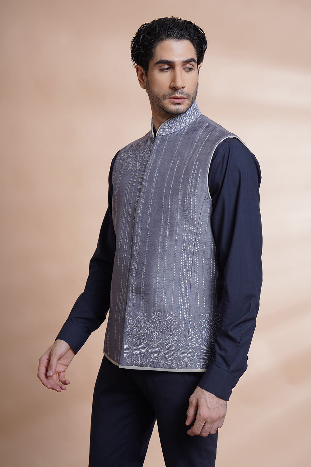 Grey Embroidered Bundi