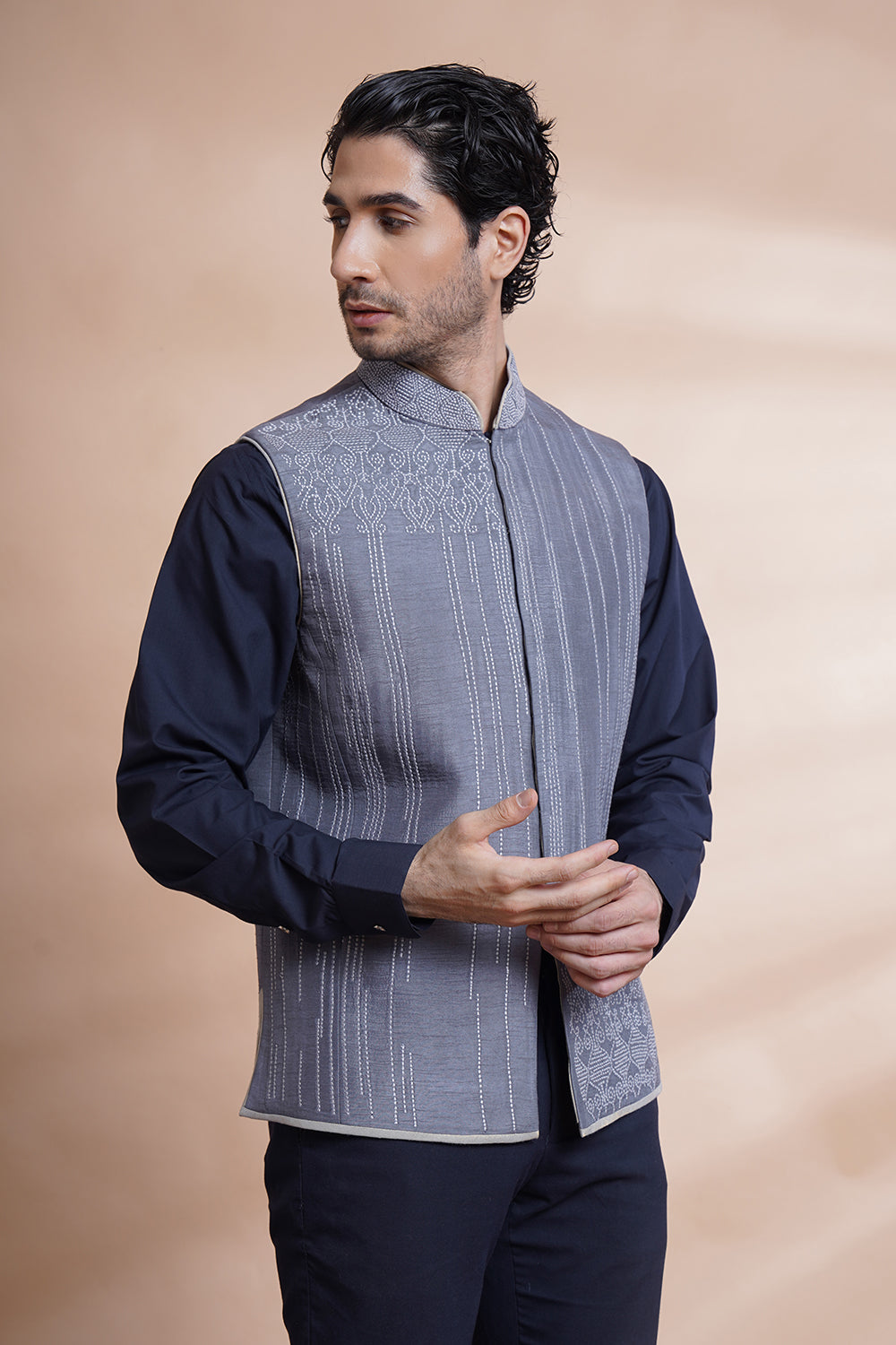 Grey Embroidered Bundi