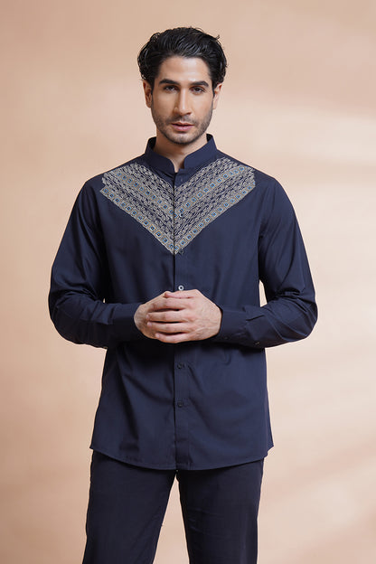 Navy Embroidered Shirt