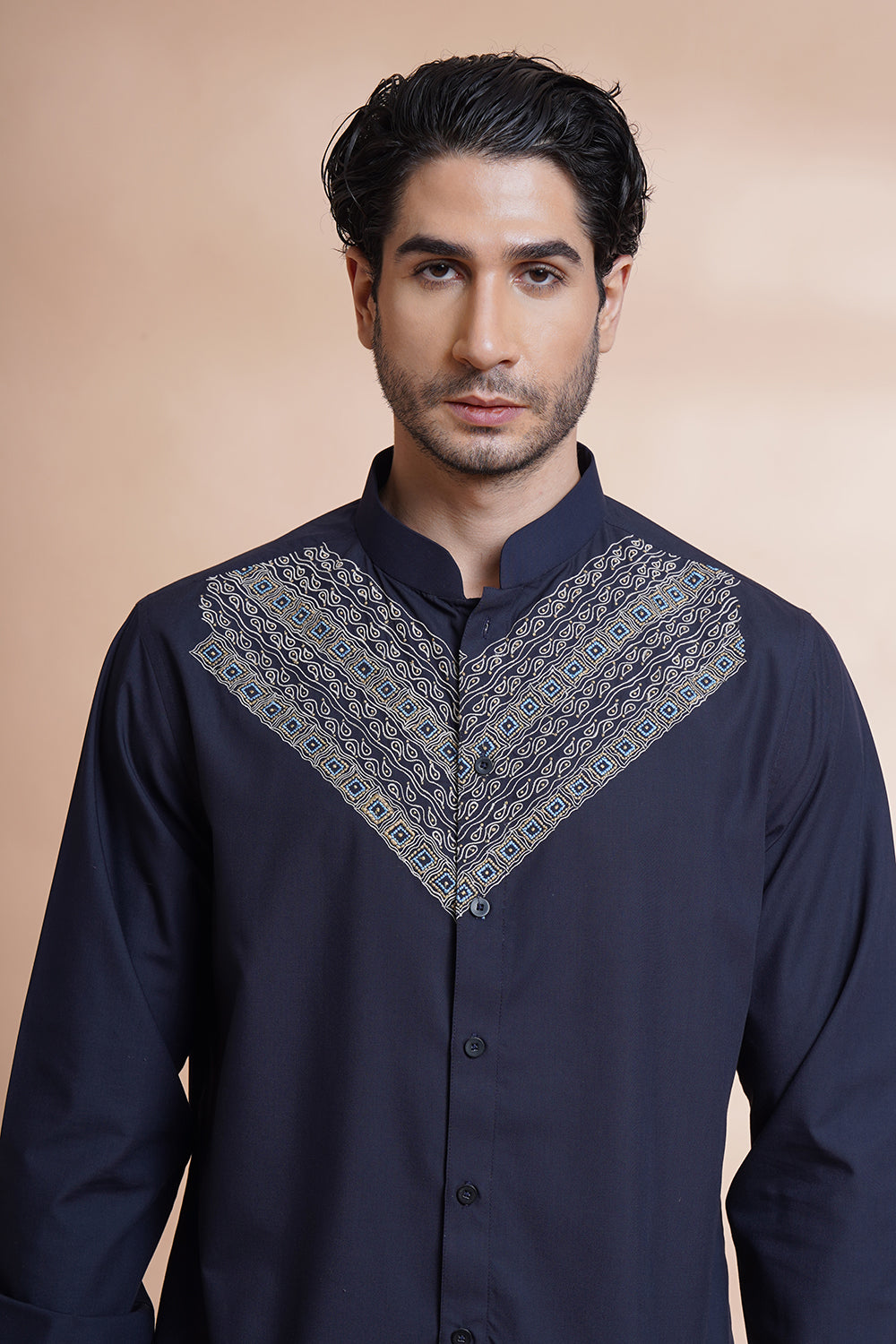 Navy Embroidered Shirt