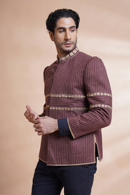 Maroon Embroidered Bandhgala