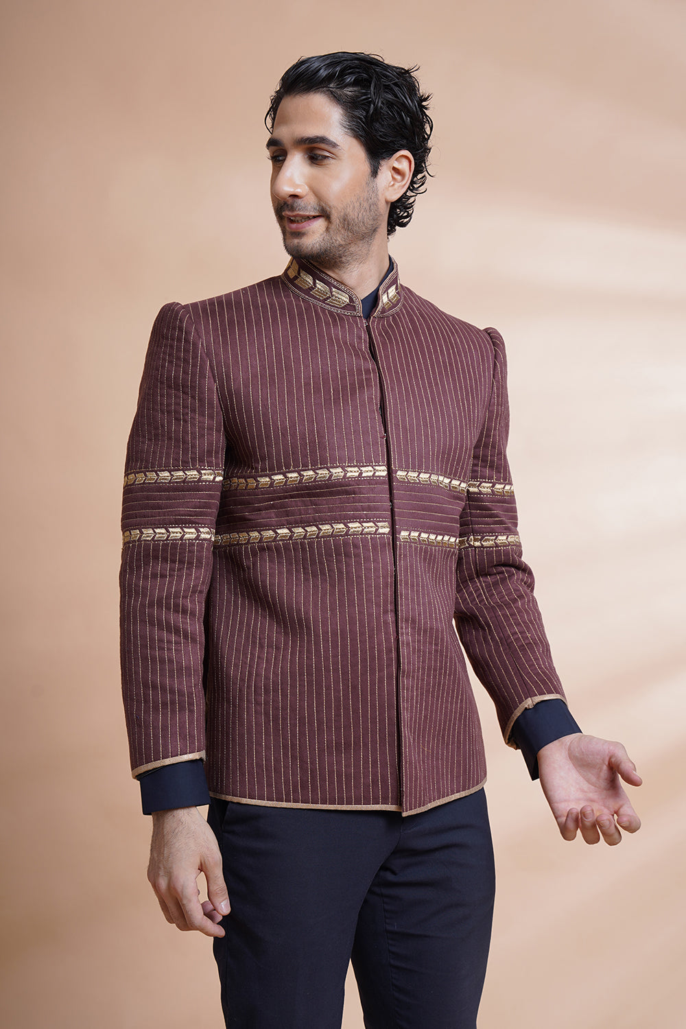 Maroon Embroidered Bandhgala