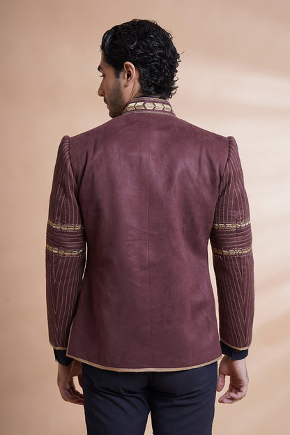 Maroon Embroidered Bandhgala