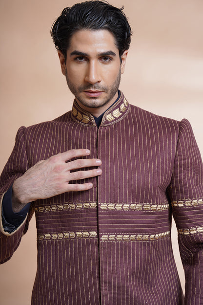 Maroon Embroidered Bandhgala