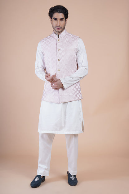 Pink Embroidered Bundi Kurta Set