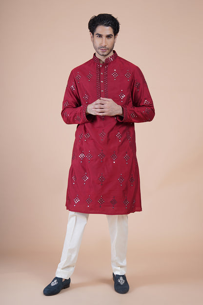 Maroon Embroidered Kurta Set