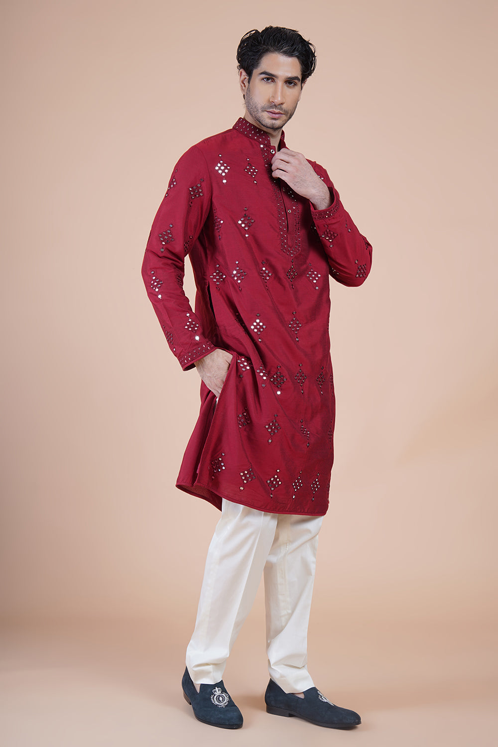 Maroon Embroidered Kurta Set