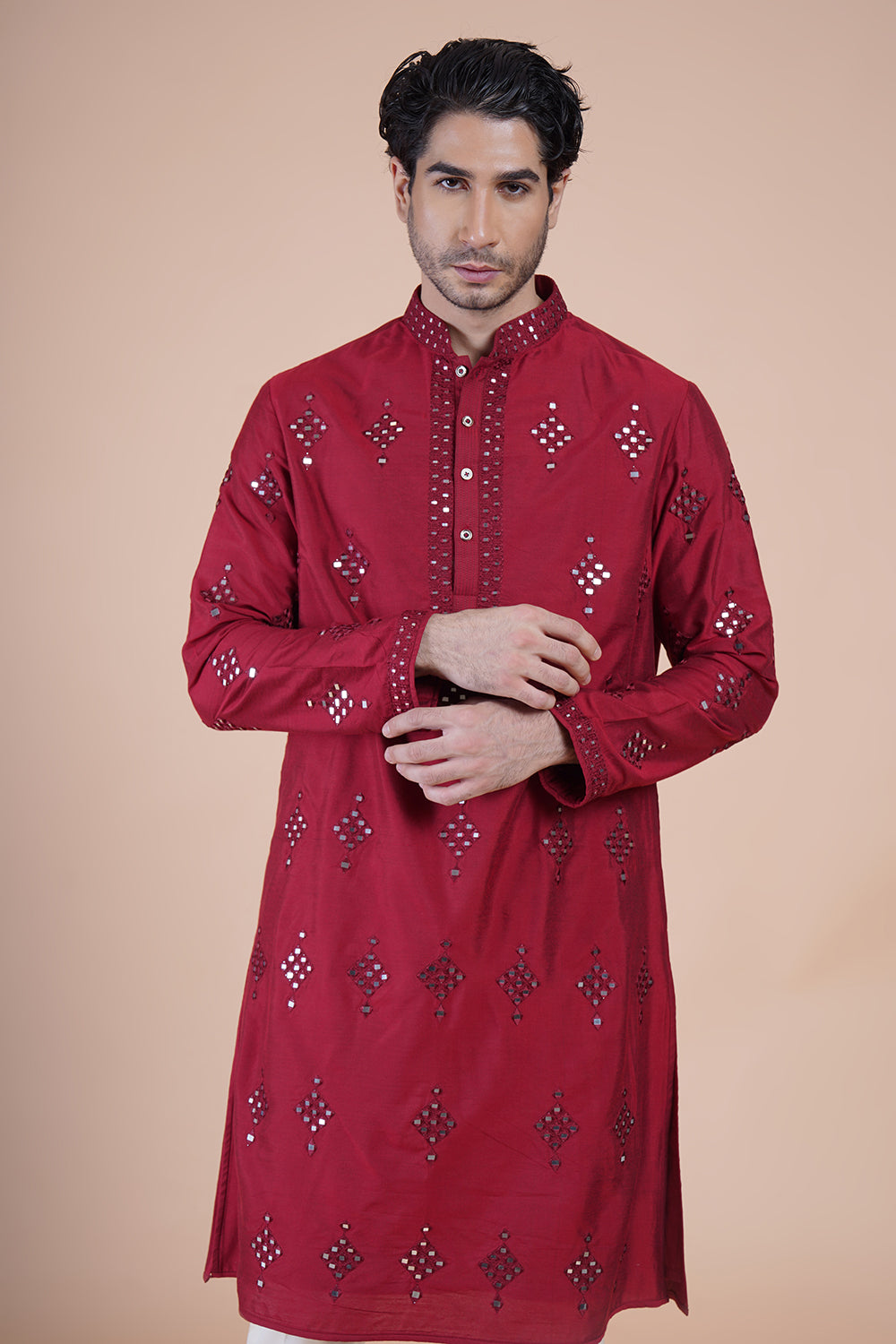 Maroon Embroidered Kurta Set