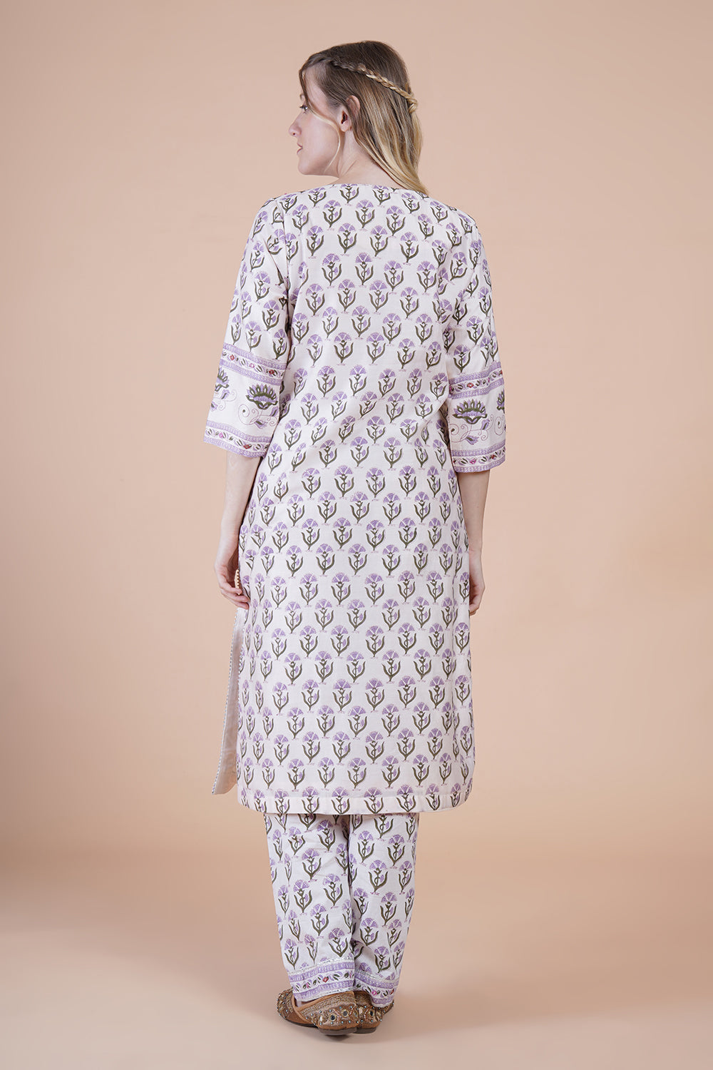 White block print with embroidered Kurta Set