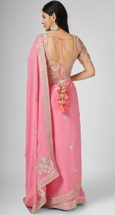 Pink Embroidered Georgette Saree Set