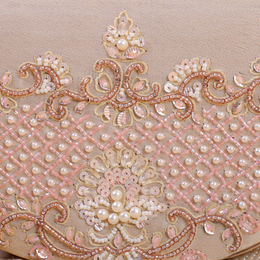 Peach Silk Tissue Hand Embroidery Clutch