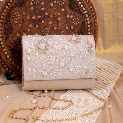 Rose Gold Silk Tissue Hand Embroidery Clutch