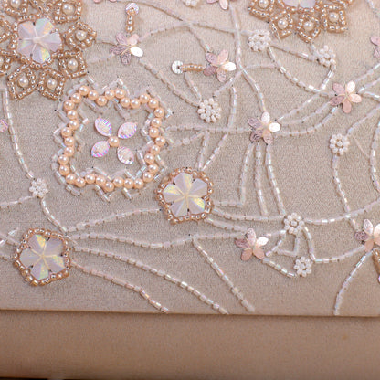 Rose Gold Silk Tissue Hand Embroidery Clutch