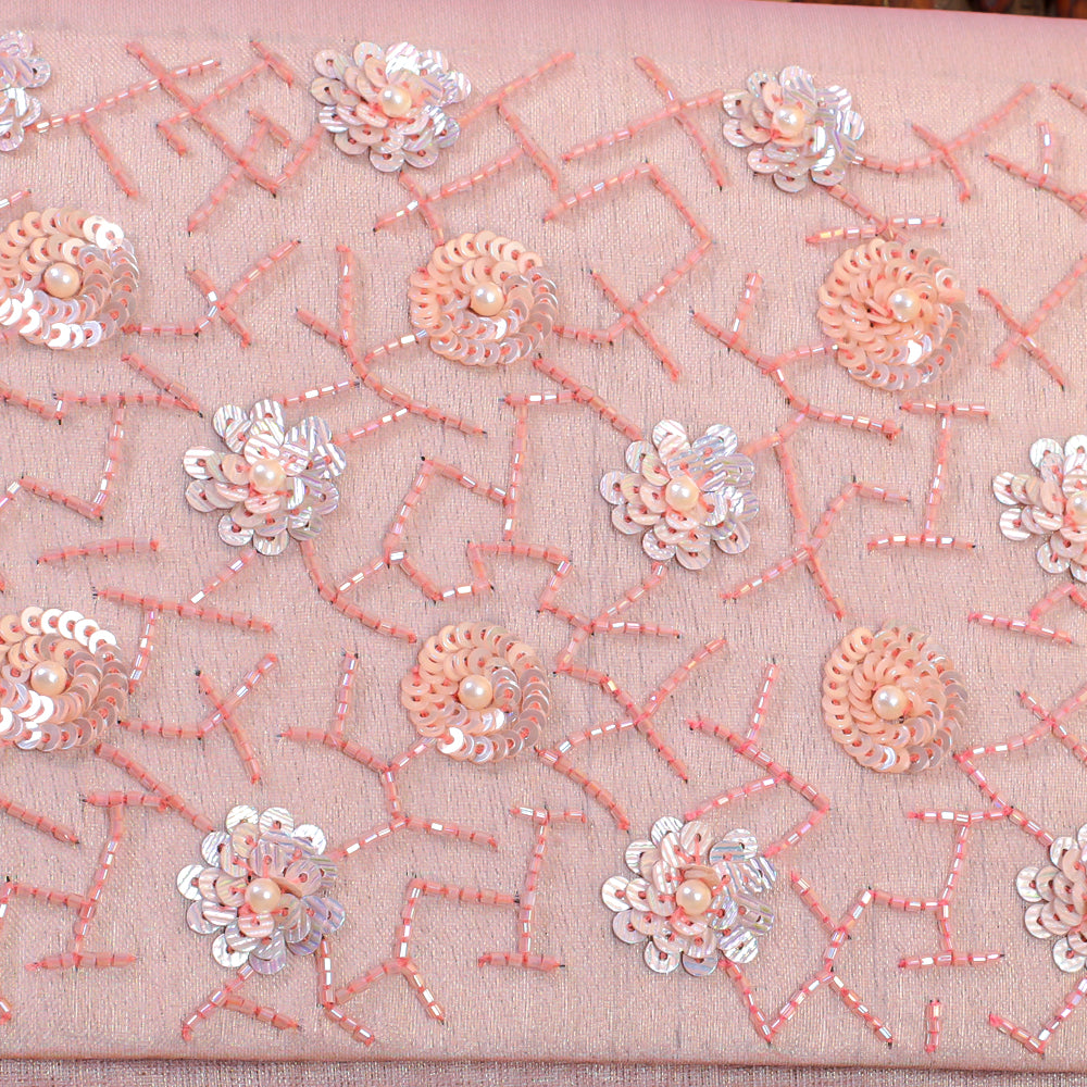 Pink Silk Tissue Hand Embroidery Clutch