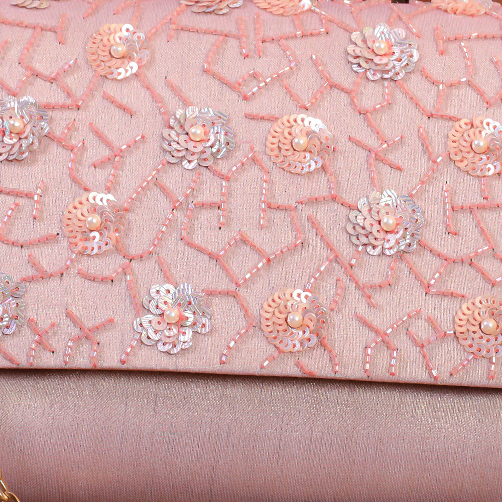 Pink Silk Tissue Hand Embroidery Clutch