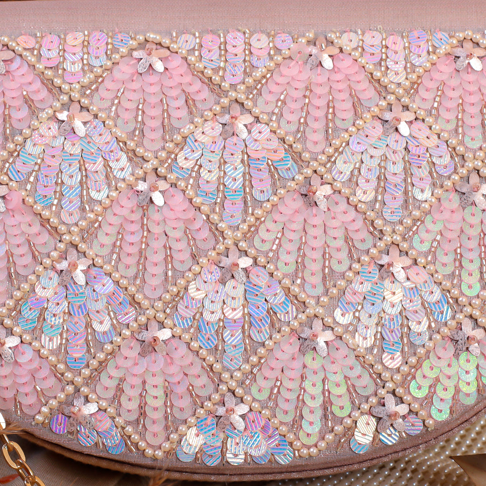 Pink Silk Tissue Hand Embroidery Clutch