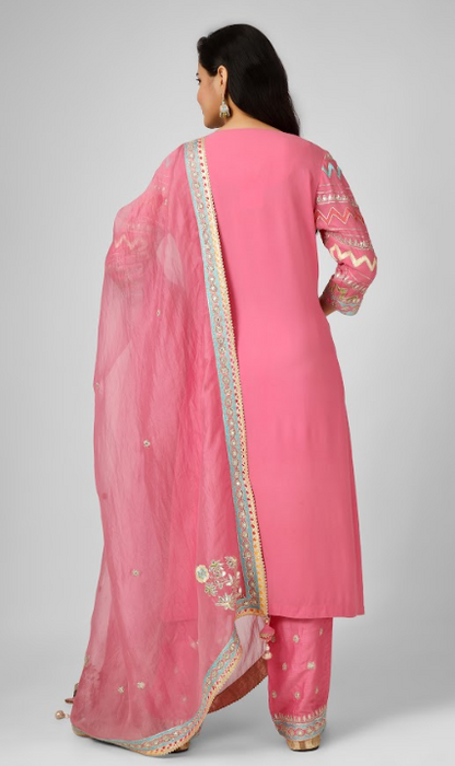 Pink Embroidered Georgette Kurta Set