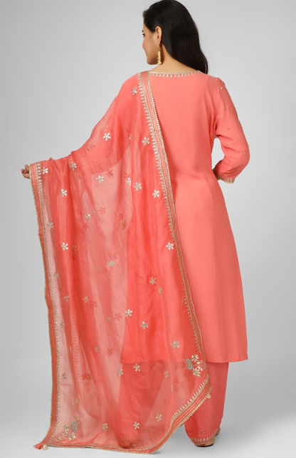 Orange Embroidered Georgette Kurta Set