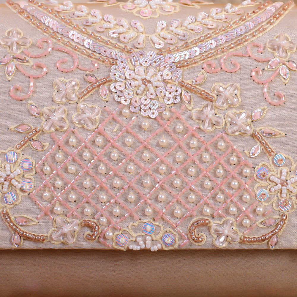 Peach Silk Tissue Hand Embroidery Clutch