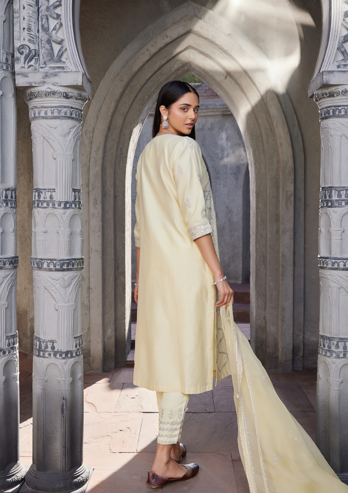 Yellow Embroidered Chanderi Kurta Set