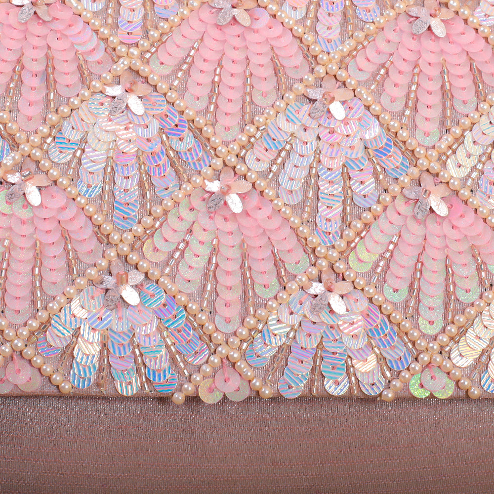 Pink Silk Tissue Hand Embroidery Clutch