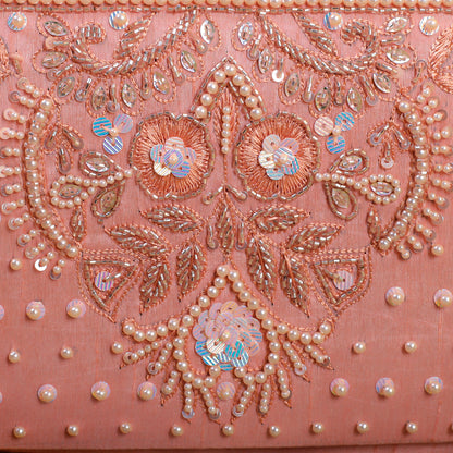 Pink Silk Tissue Hand Embroidery Clutch