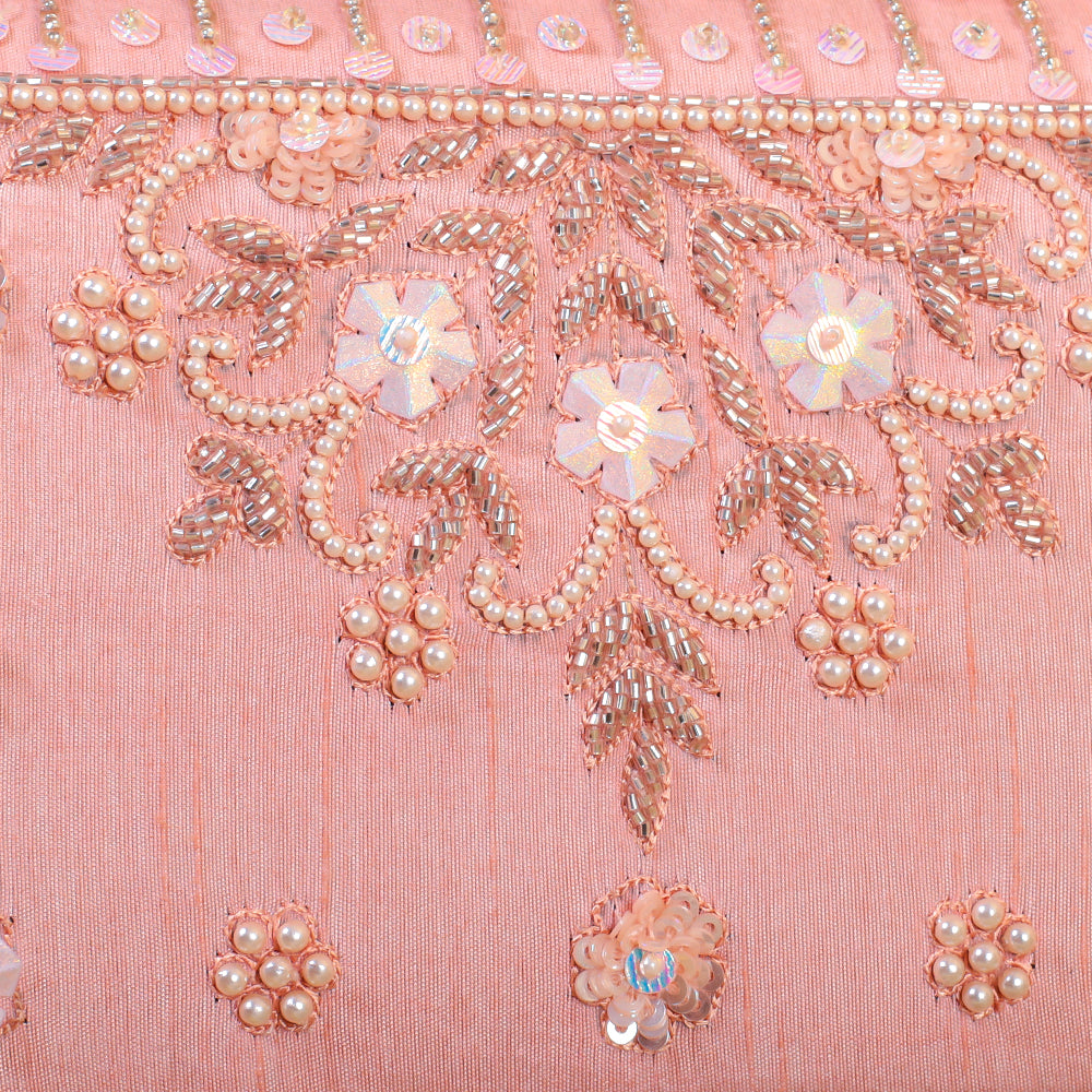 Pink Raw Silk Hand Embroidery Clutch