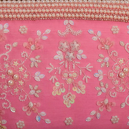 Pink Raw Silk Hand Embroidery Clutch